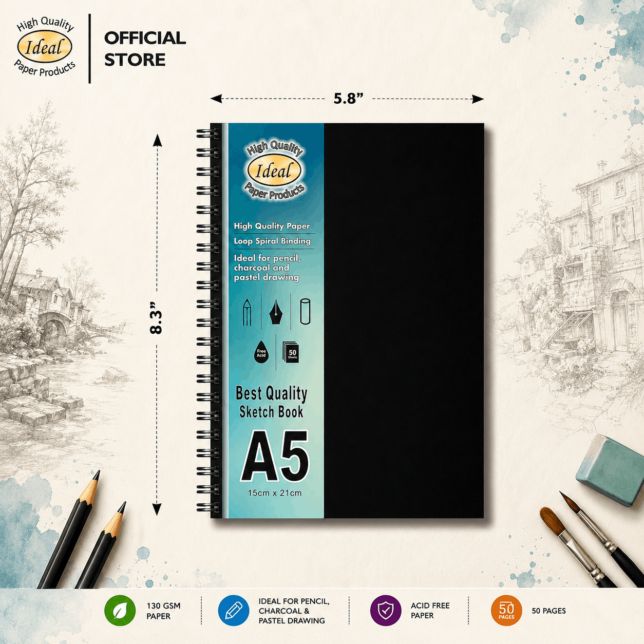 Sketch Book - A5 Size - 50 Sheets - 130g Paper