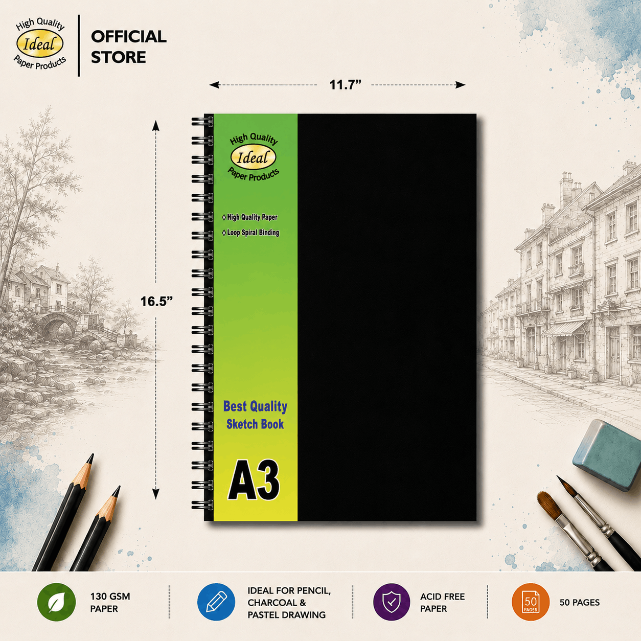 Sketch Book - A3 Size - 50 Sheets - 130g Paper