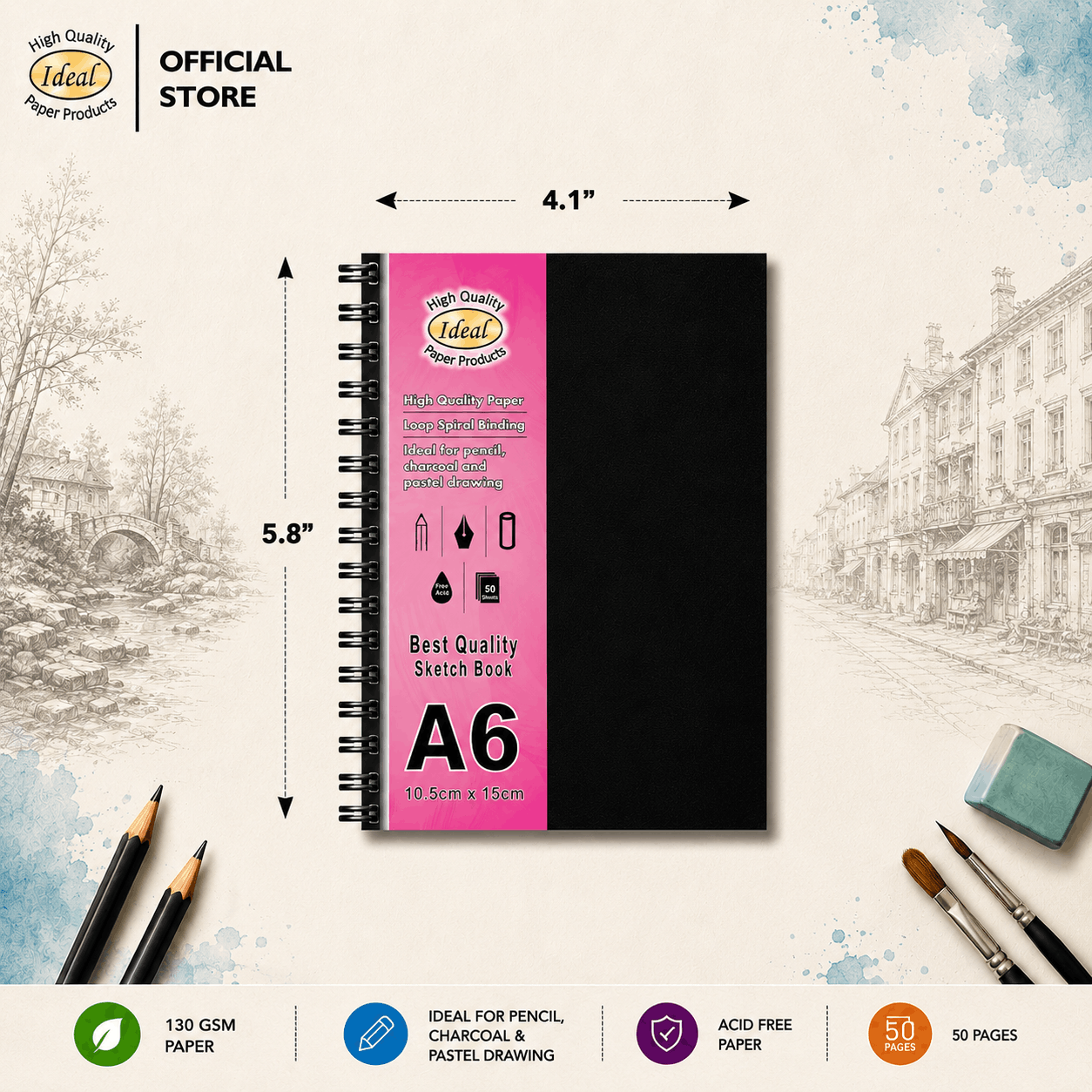 Sketch Book - A6 Size - 50 Sheets - 130g Paper