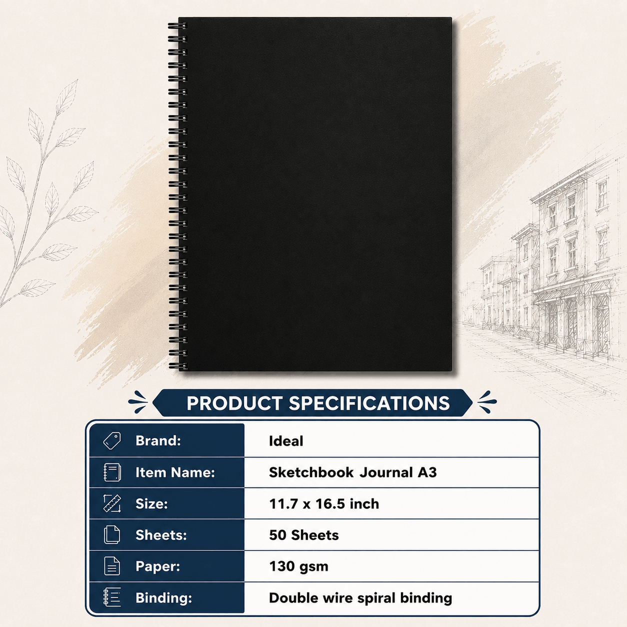 Sketch Book - A3 Size - 50 Sheets - 130g Paper