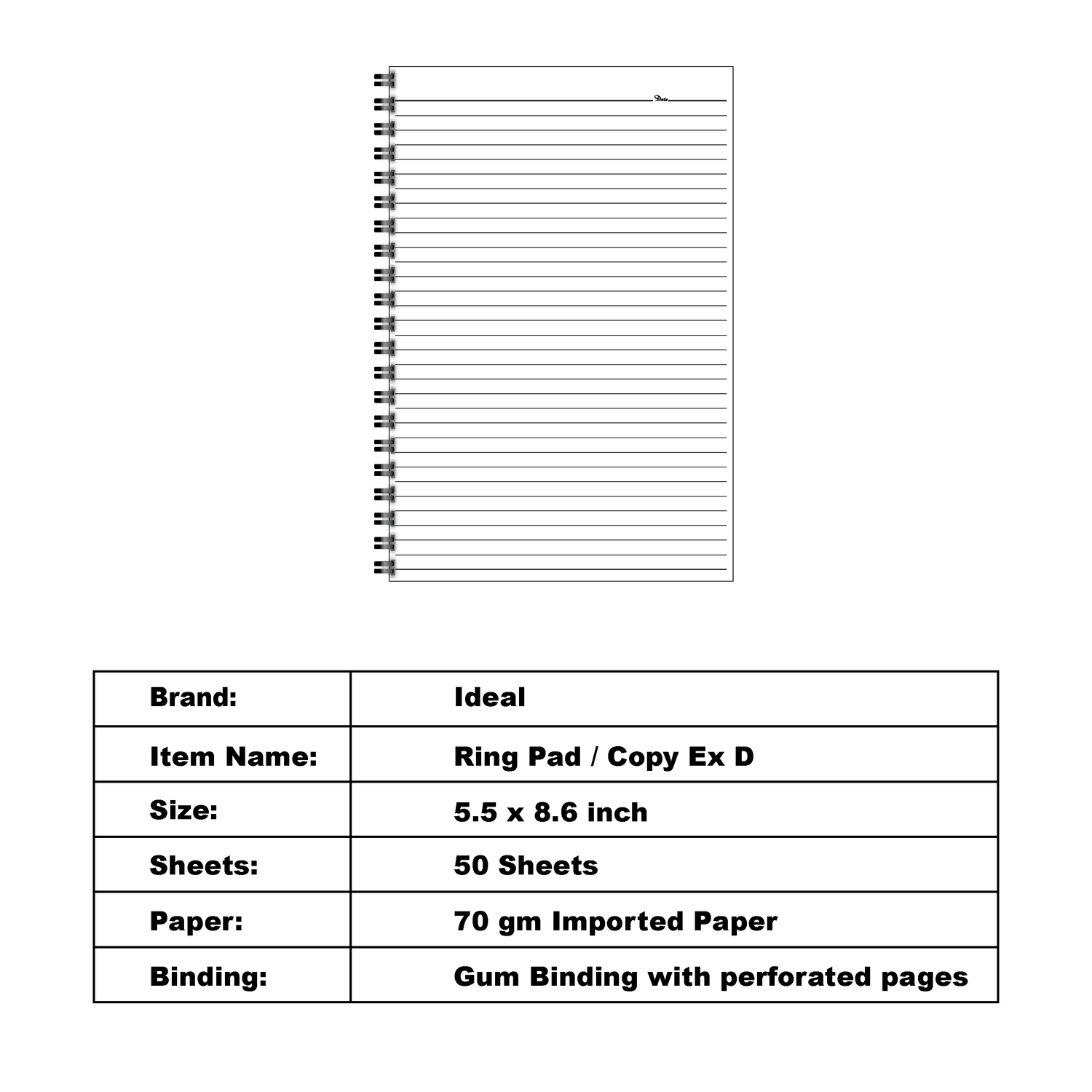 Spiral Notebook / Pad Ex D - Size A5 - Imported Paper